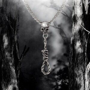 Alchemy Gothic ✦ Skull Noose Necklace ✦ Antiqued Pewter Pendant on 18" Chain NWT